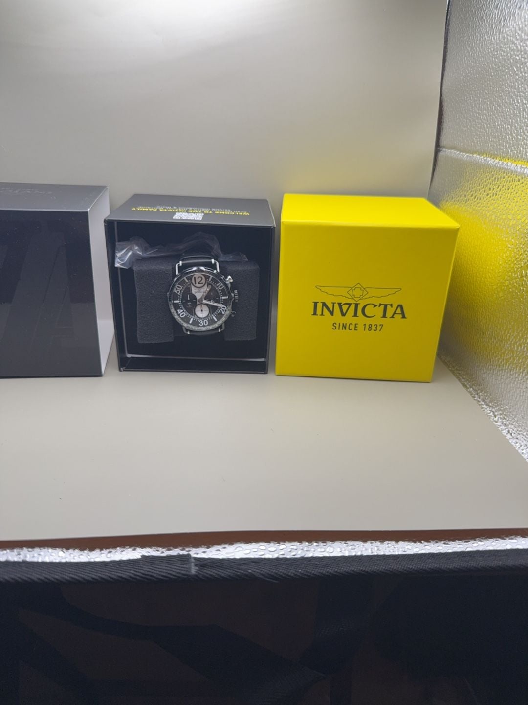 Invicta Chronograph Watch With Black Leather Strap